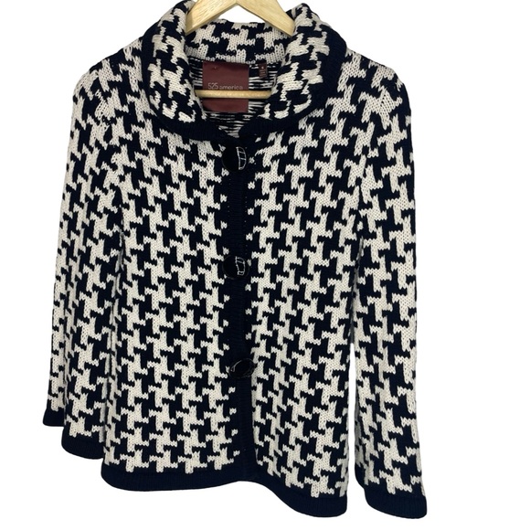 525 America Sweaters - 525 America Houndstooth Sweater Womens Size S Black White Snap Large Button